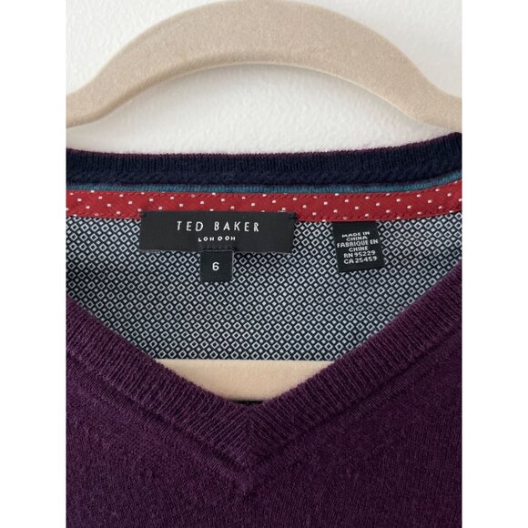 Ted Baker Dark Purple Men's V-Neck Knit Sweater Wool Cashmere SIlk Blend Size 6 - Picture 4 of 7